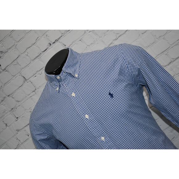 Polo Ralph Lauren Dress Shirt Mens Medium Custom Fit Cotton Blue Plaids - Picture 1 of 6
